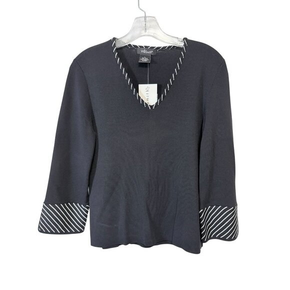 Willi Smith NWT Size Large Black & White V-Neck 3/4 Sleeve Stretch Knit Top READ - Picture 6 of 6